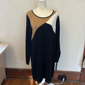 London Times black camel long sleeve sweater dress Size XL New